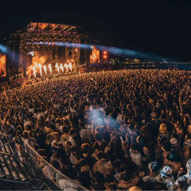Night crowd at Les Plages Électroniques festival in Cannes
